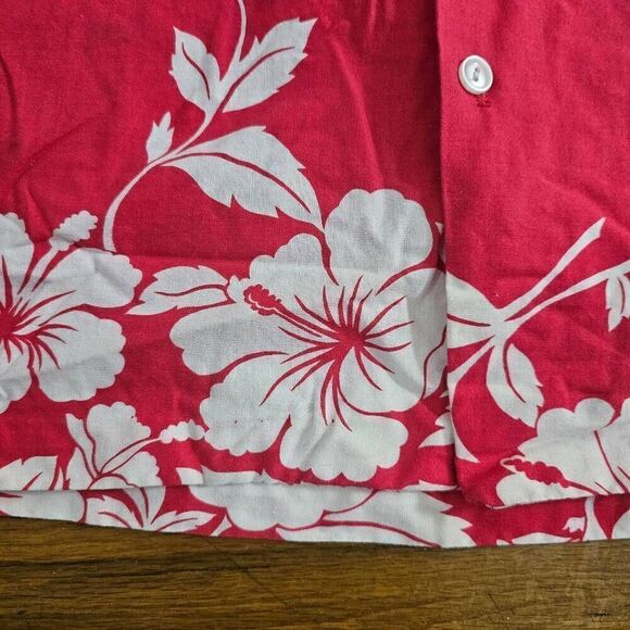 Vintage Hilo Hattie Hawaiian Shirt Large Button Short Sleeve Red Floral - Picture 2 of 7